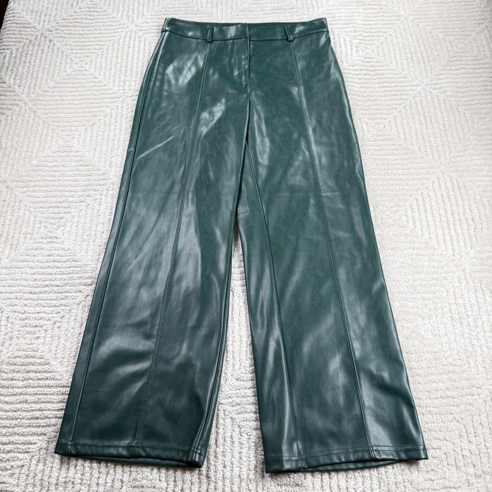 Anthropologie Avec Les Filles Faux Leather Pants Women M Green Wide Leg Trousers